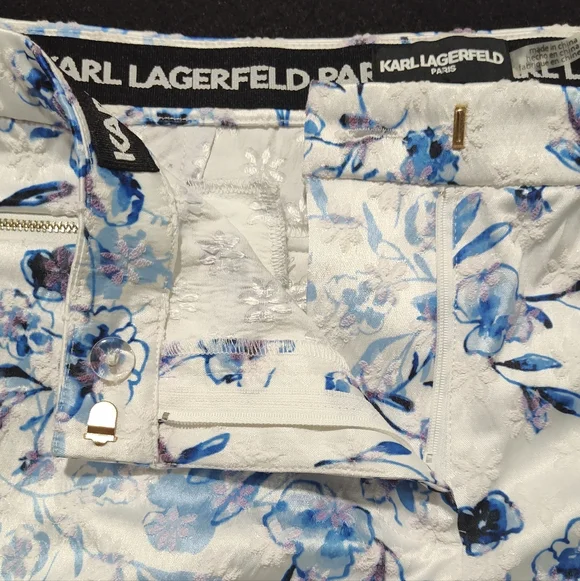 Karl Lagerfeld Women's White Blue Floral Jacquard Print Pants Slacks Size 10 - Picture 9 of 12